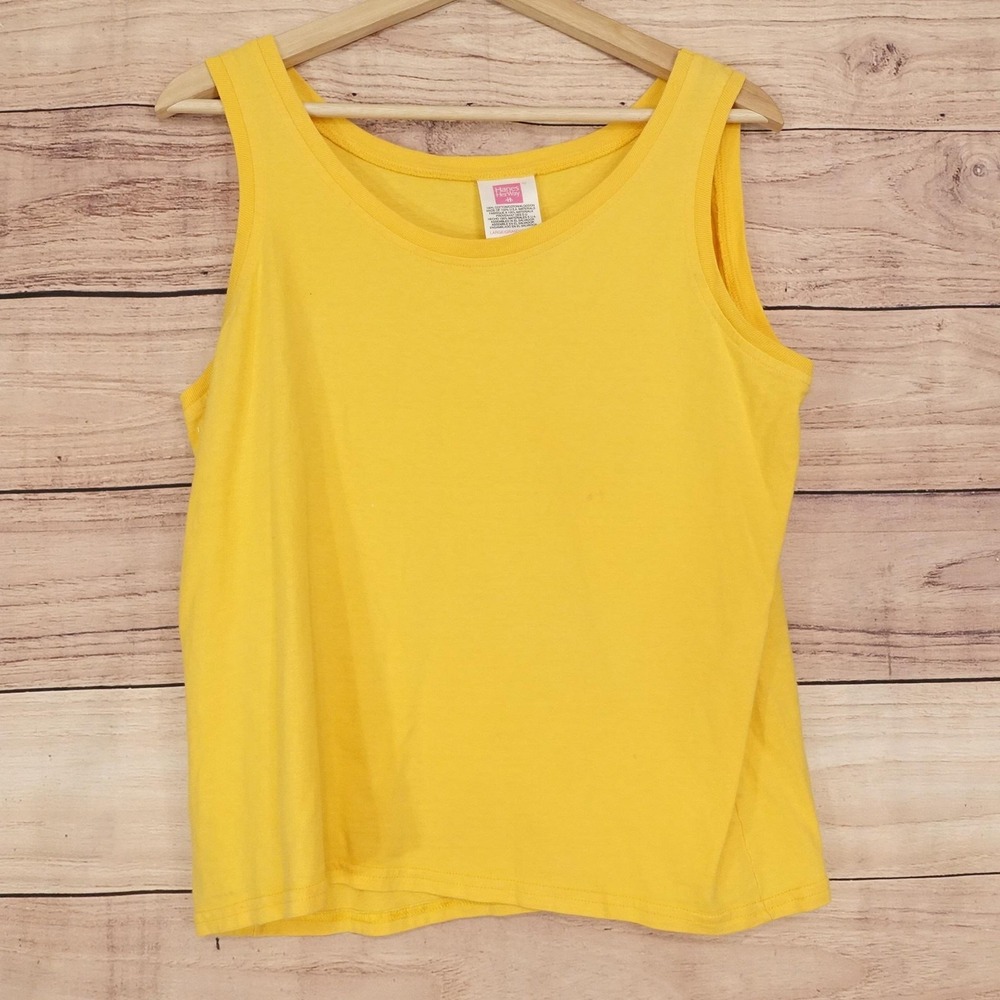 Vintage Hanes Her Way Tank Womens L Yellow Scoop Neck Sleeveless Basic Top 90s